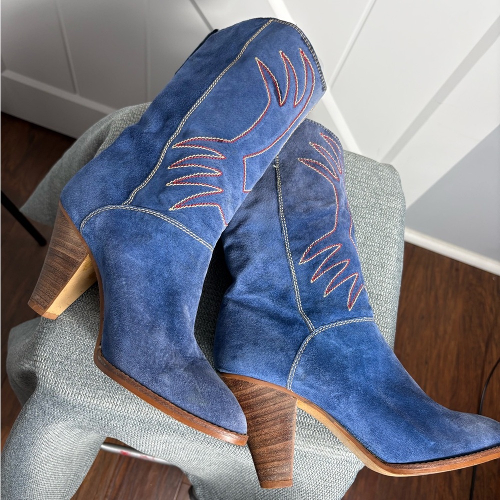 Nine West Blue Suede Heeled Boots - Picture 6 of 10
